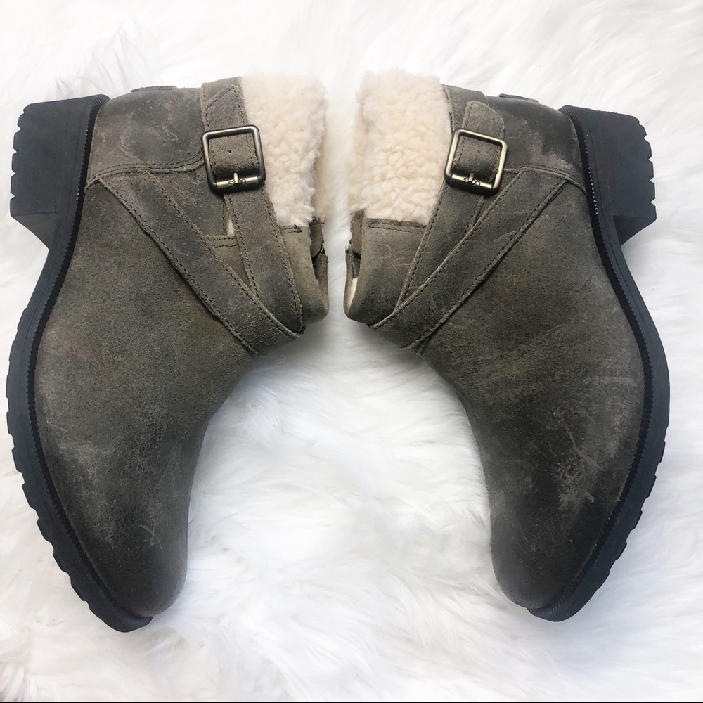 NWT Ugg leather ankle boots with wool collar
